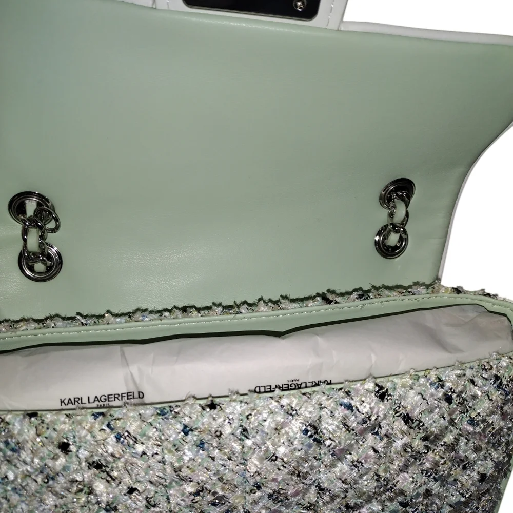 KARL LAGERFELD PARIS Agyness Tweed turnlock Shoulder Crossbody with dustbag NWT - Picture 5 of 6